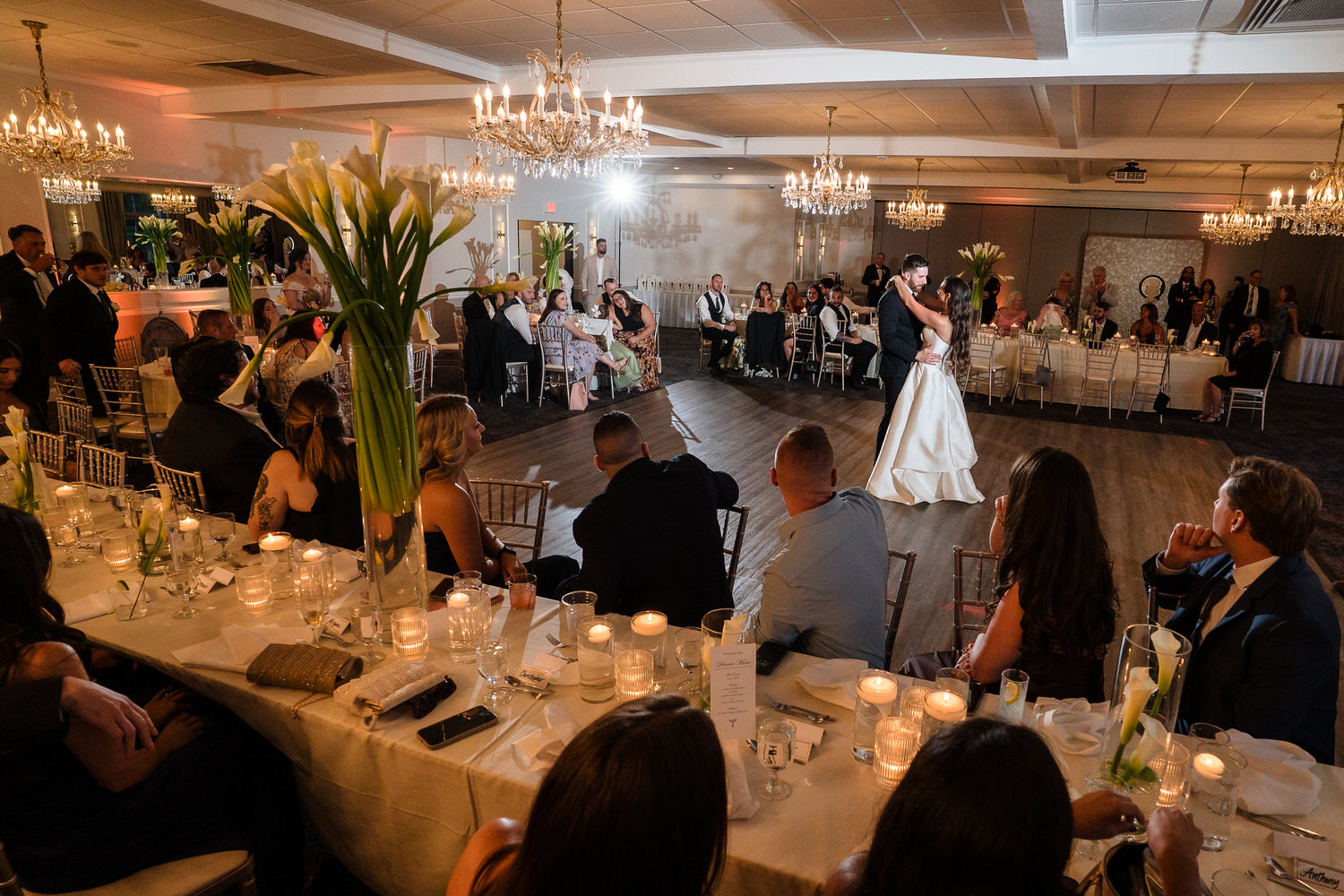 Wide shot of the ballroom at The Club at Twin Lakes during the first dance.