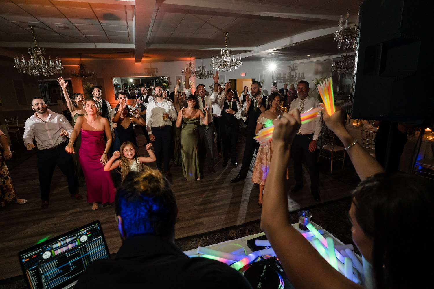Crowded dance floor during a high-vibe wedding reception in Allentown.