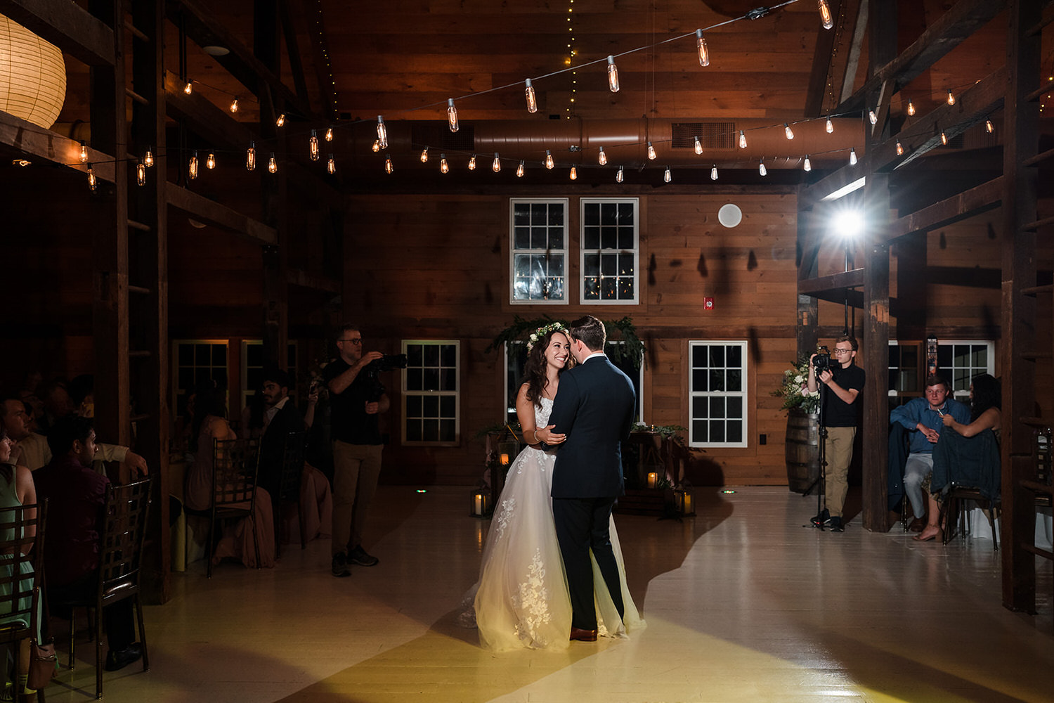 A couple's first dance at Bell Gate Farm's reception area in Coopersburg, PA.