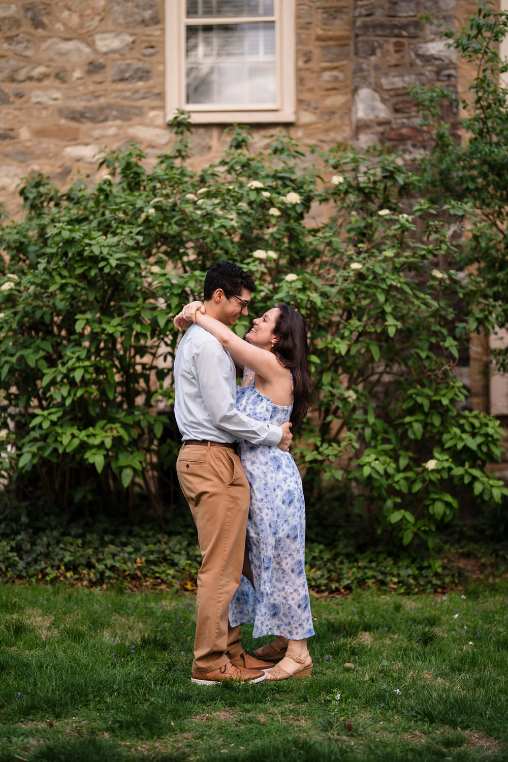 Close embrace with hand cradling face on the Moravian University grounds, Bethlehem PA


