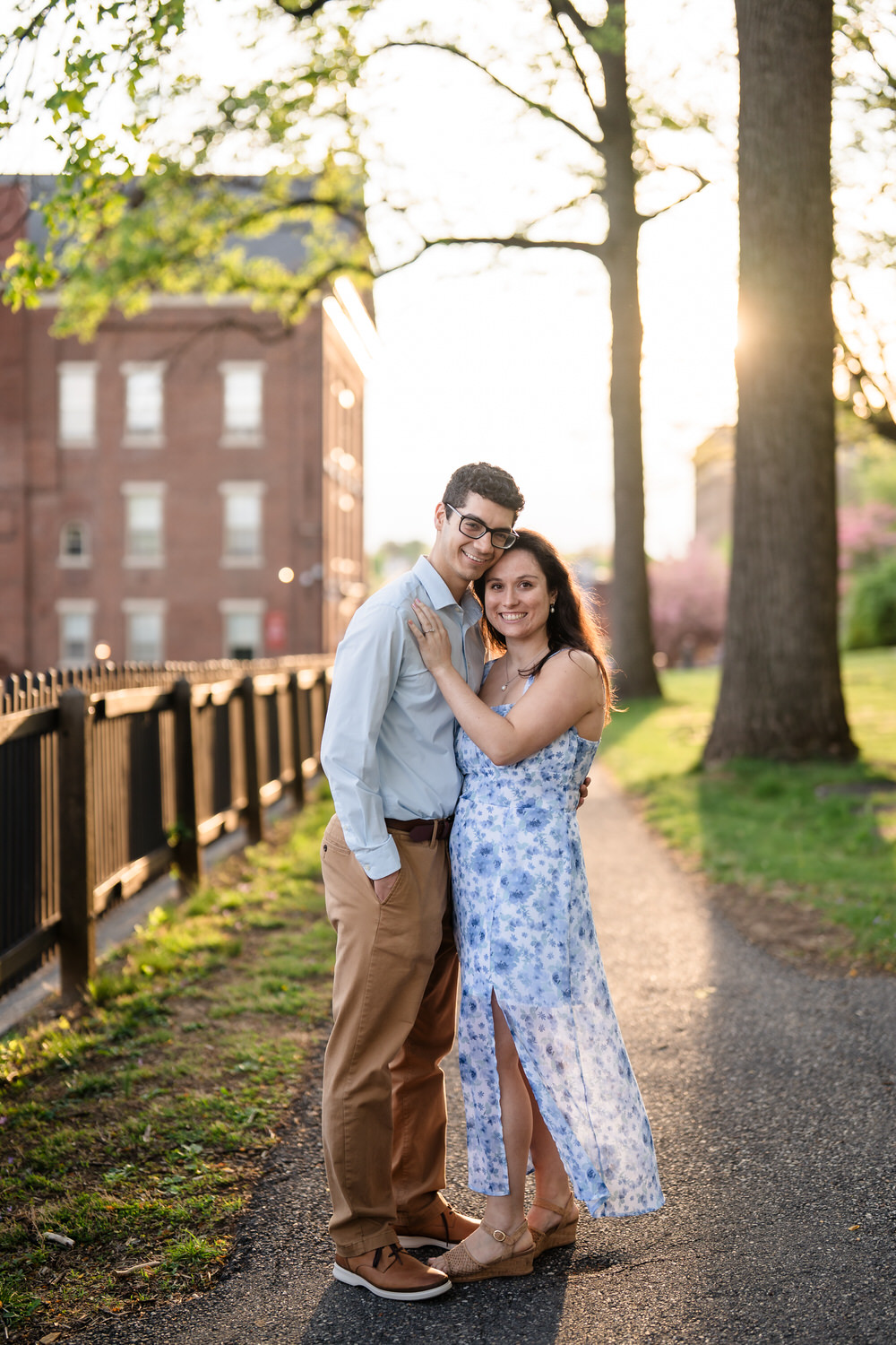 A couple looking at the camera on their engagemnet session at God's Acre
